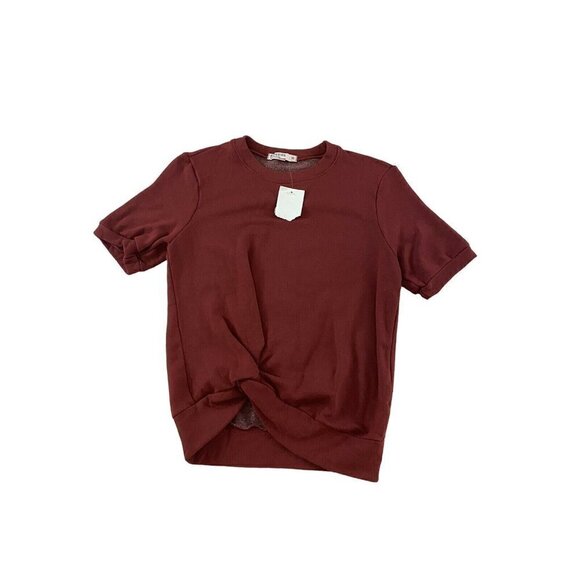 NWT Sateside Nordstrom Women's Modal Short Sleeve Front Twist Amber Sweater - XS - Picture 2 of 12